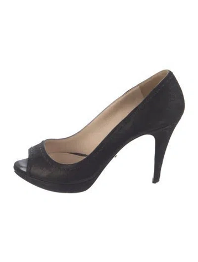 Pre-owned Prada Suede Whipstitch Trim Pumps In Black