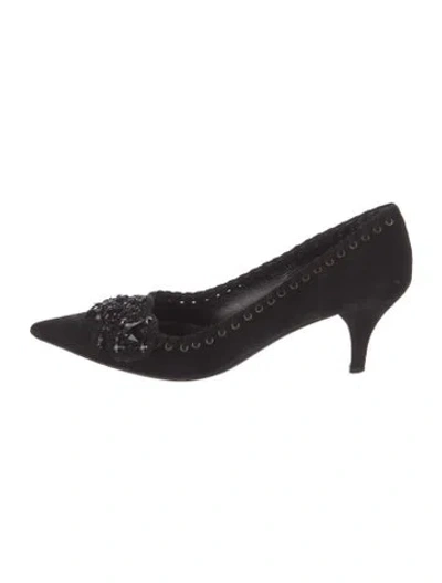 Pre-owned Prada Suede Whipstitch Trim Pumps In Black
