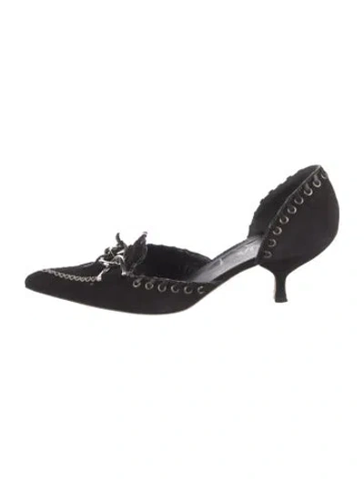 Pre-owned Prada Suede Whipstitch Trim Pumps In Black