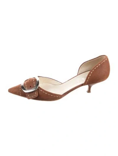 Pre-owned Prada Suede Whipstitch Trim Pumps In Brown