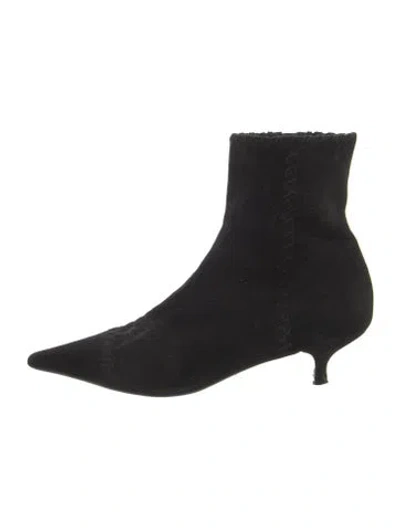 Pre-owned Prada Suede Whipstitch Trim Sock Boots In Black