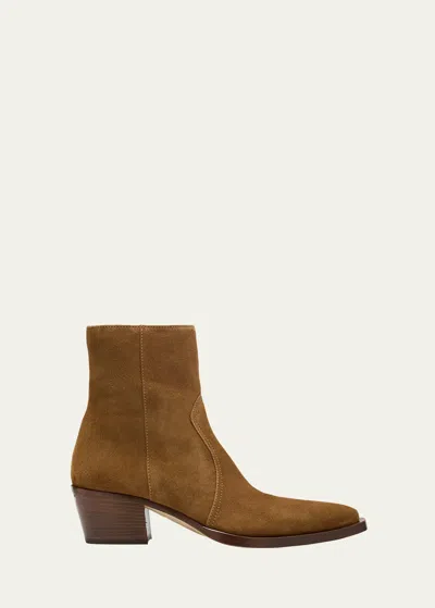 Prada Suede Zip Ankle Boots In Tabacco