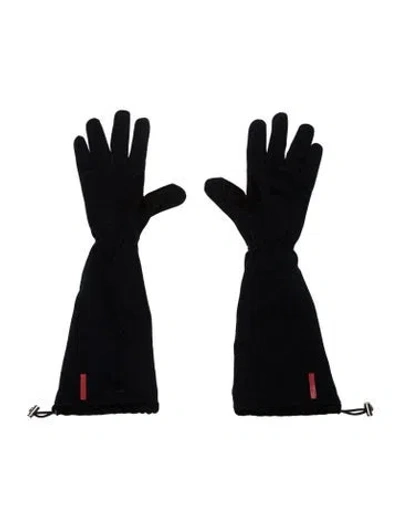 Pre-owned Prada Suede-paneled Fleece Gloves In Black/blue