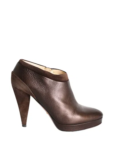 Pre-owned Prada Suede-trim Ankle Boots In Brown