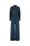 Prada Jumpsuit Denim Belt Loops Chest Pockets Long Sleeves In Blue