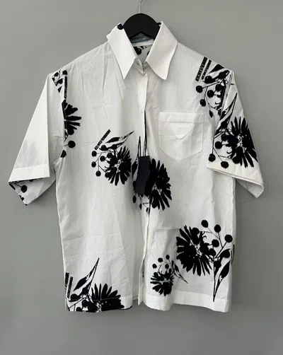 Pre-owned Prada Sunflower-print Poplin Shirt In White