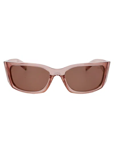 Prada Acetate Transparent Peach Sunglasses In Brown