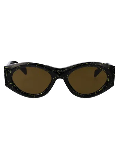 Prada Black Yellow Marble Acetate Sunglasses In Brown