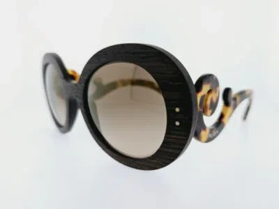 Pre-owned Prada Sunglasses Pr 27rs Ubt402 55mm Ebony Wooden Frame Brown Gold Lenses