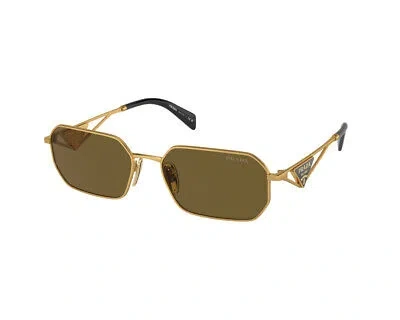 Pre-owned Prada Sunglasses Pr A51s 15n01t Gold Dark Brown Woman