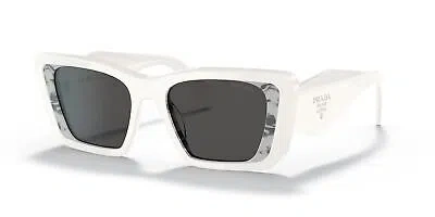 Pre-owned Prada Sunglasses Pr08ys 02v5s0 51mm White Havana Black / Dark Grey Lens In Gray