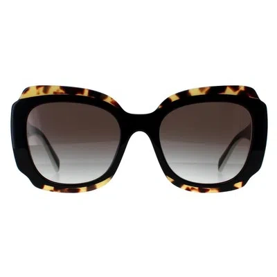 Pre-owned Prada Sunglasses Pr16ys 01m0a7 Black And Medium Tortoise Light Gray Gradient