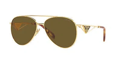 Pre-owned Prada Sunglasses Pr73zs 5ak01t 61mm Gold / Dark Brown Lens