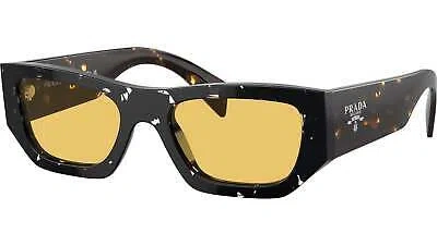 Pre-owned Prada Sunglasses Pra01s 15o10c 53mm Havana Black / Transparent Yellow Lens