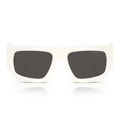 Prada Logo-detail Rectangle-frame Sunglasses In White