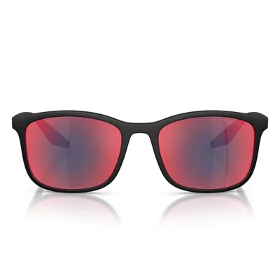 Prada Sunglasses Psa08 S 1 Bo08 F Linea Rossa Black/grey Mirrored Unisex In White
