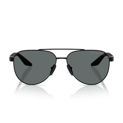 Prada Sunglasses Psa52 S 1 Ab5 Z1 Linea Rossa Black/dark Grey Unisex Polarized In Metallic