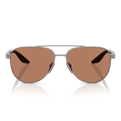 Prada Sunglasses Psa52 S 5 Av20 D Red Line Gunmetal/brown Unisex In Metallic