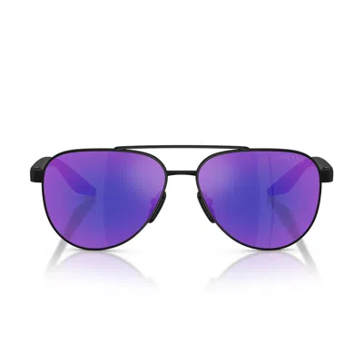 Prada Sunglasses Psa52 S Dg005 U Linea Rossa Black Rubber Effect/dark Blue Mirrored Purple Unisex