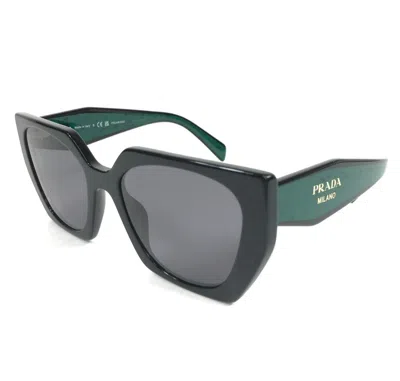 Pre-owned Prada Sunglasses Spr15w 1ab-5z1 Black Green Butterfly Frames With Gray Lenses