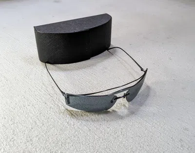 Pre-owned Prada Sunglasses Spr61v Black Rectangle Wire Rimless Blue In Black/blue