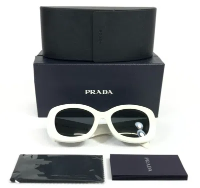 Pre-owned Prada Sunglasses Spra13-f 142-5s0 Polished White Asian Fit Gray Lenses 55-21-145