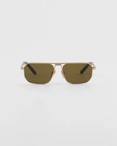 Prada Sunglasses With Iconic Metal Plaque In Loden Lenses