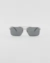 Prada Double Bridge Rectangle-frame Sunglasses In Dark Gray Lenses