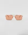 Prada Logo-engraved Rectangle-frame Sunglasses In Terra Cotta Lenses