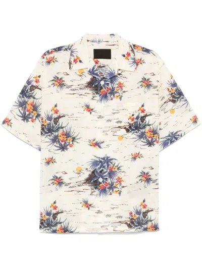 Prada Mens Yellow Printed Short-sleeve Bowling Cotton Shirt In Neutral