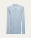 Prada Cashmere And Silk Polo Shirt In Azzurro
