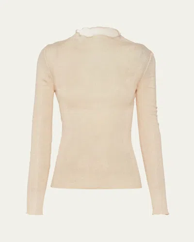 Prada Superfine Cotton Knit Mock-neck Top In Beige