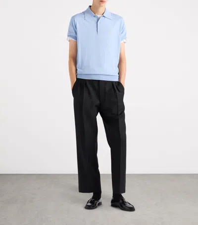 Prada Superfine Fleece Wool Polo Shirt In Blue