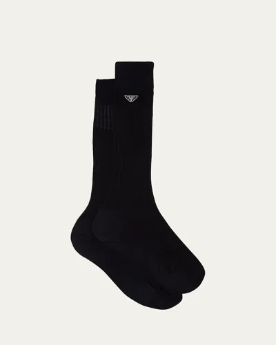Prada Superfine Ribbed Socks In Nero