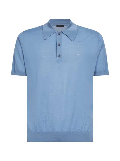 Prada Superfine Virgin Wool Polo Shirt In Blue