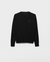 Prada Crew Neck Sweater In Combed Wool In Black