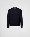 Prada Superfine Wool Crew-neck Sweater In Blue