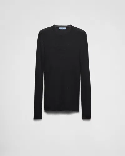 Prada Rundhalspullover Aus Superfine-wool In Schwarz