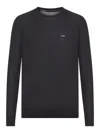 Prada Wool Crew Neck Sweater With Ribbed Cuffs In Black