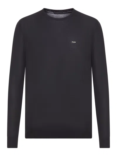 Prada Superfine Wool Crew Sweater In Black