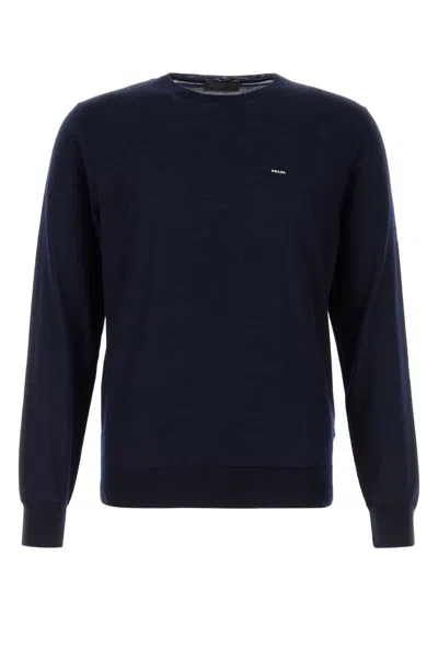 Prada Superfine Wool Crewneck Sweater In Blue