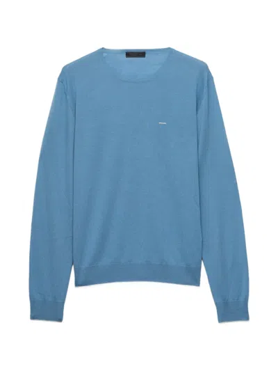 Prada Superfine Wool Crew-neck Sweater In Blue