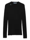 Prada Textured Wool Crewneck Sweater With Long Sleeves In Black