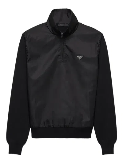 Prada Superfine Wool Half-zipper Sweater In Black
