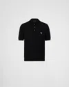Prada Knit Polo T-shirt With Embroidered-logo In Black