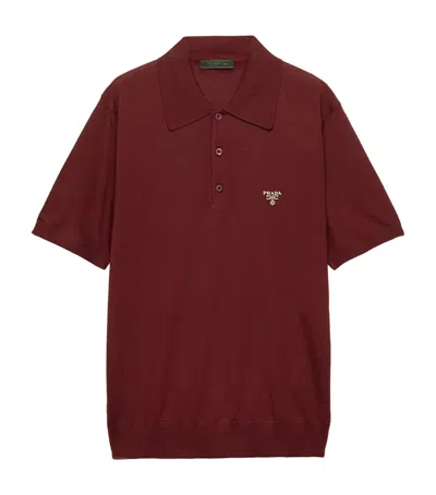 Prada Poloshirt Aus Superfine-wool In Amaranthrot/maisgelb