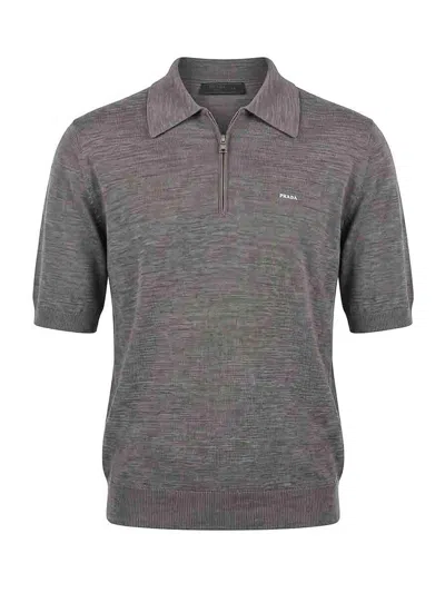 Prada Superfine Wool Polo Shirt In Gray