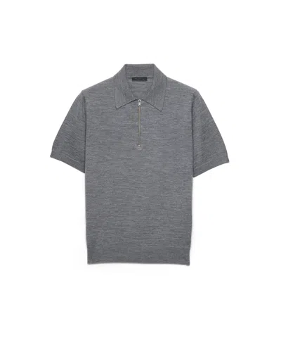 Prada Superfine Wool Polo Shirt In Gray