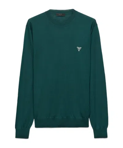 Prada Superfine Wool Round-neck Sweater In Bottle