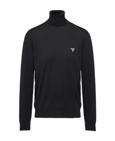 Prada Superfine Wool Turtleneck Jumper In Black